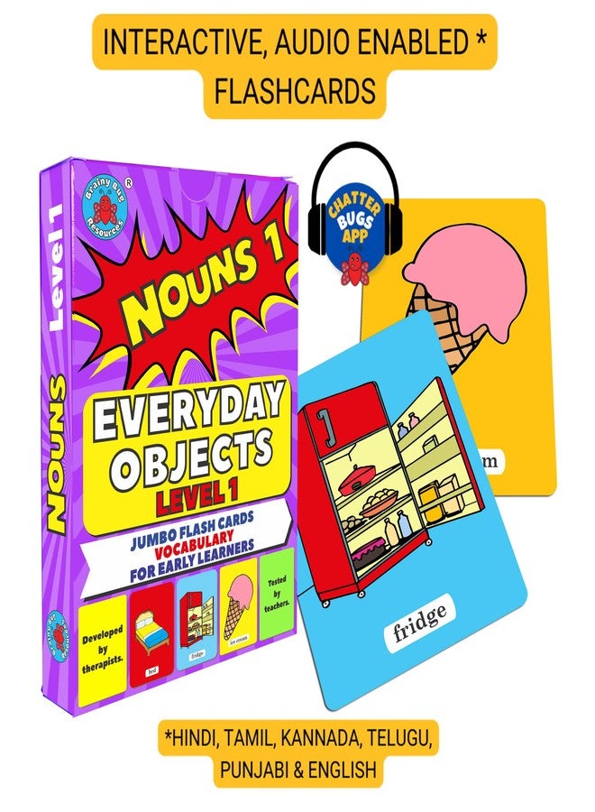 Brainy Bug Resources Early Years Flashcards | 60 Action Words and 60 Everyday Objects | App Enabled Audio Feature in Hindi, English, Punjabi, Tamil, Kannada, Telugu | Special Needs | Spoken English - Image 3
